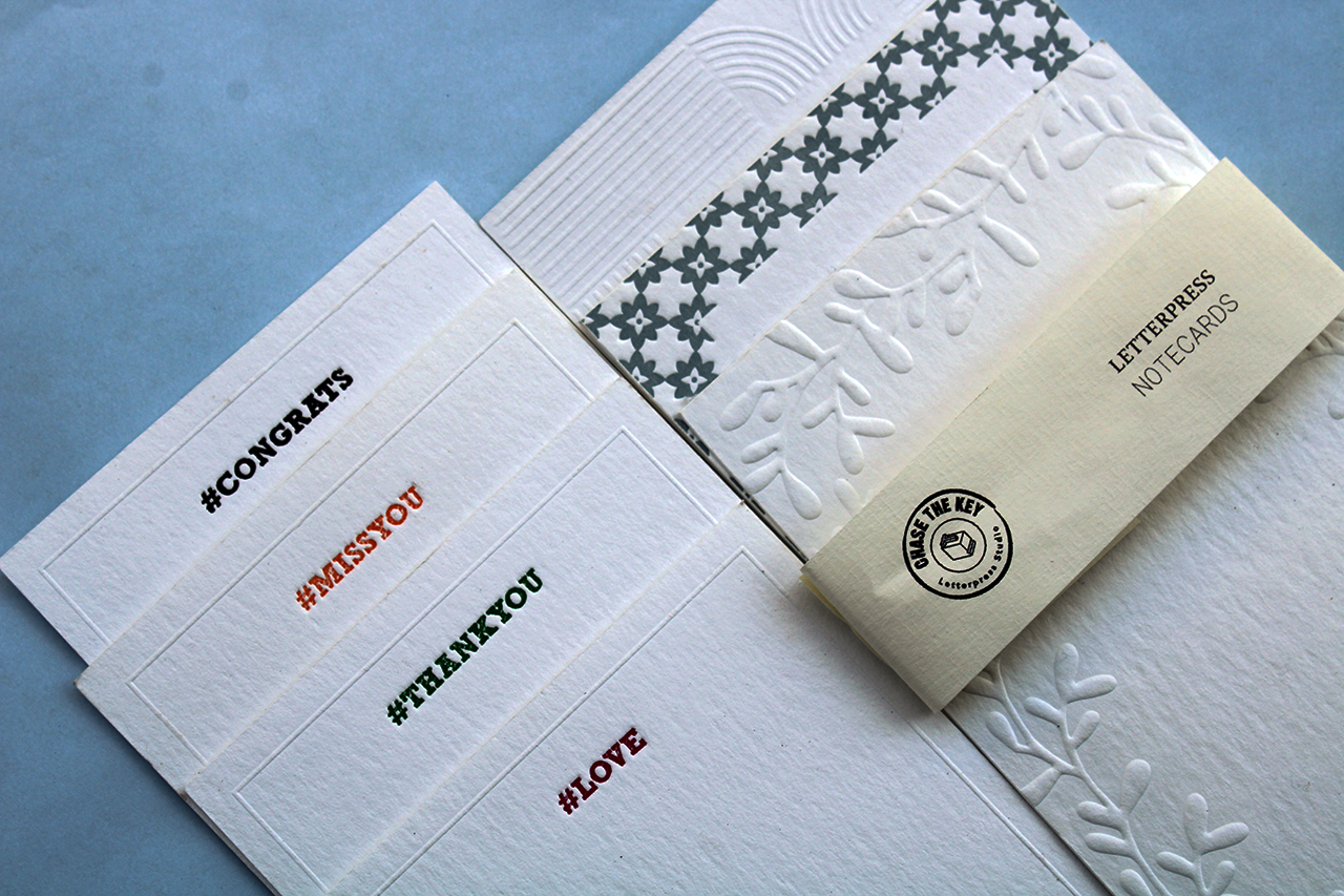 Embossed Cotton Note Cards - Artisan Stationery with Envelope Liner - 10's pack